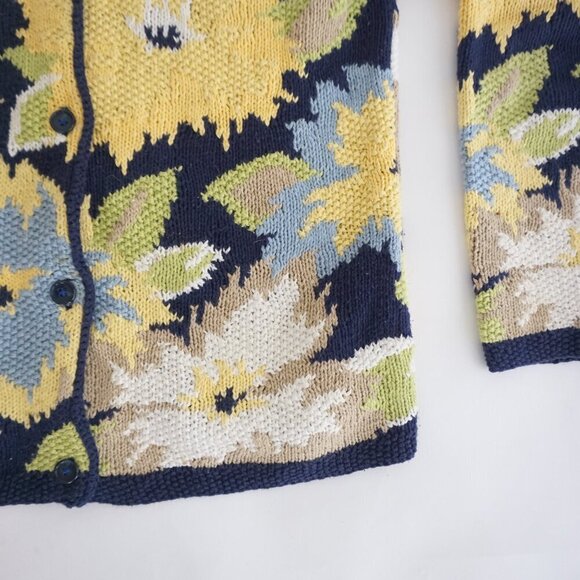 Vintage Susan Bristol Navy Yellow Knit Floral Button Up Cardigan Sweater S - Picture 6 of 10